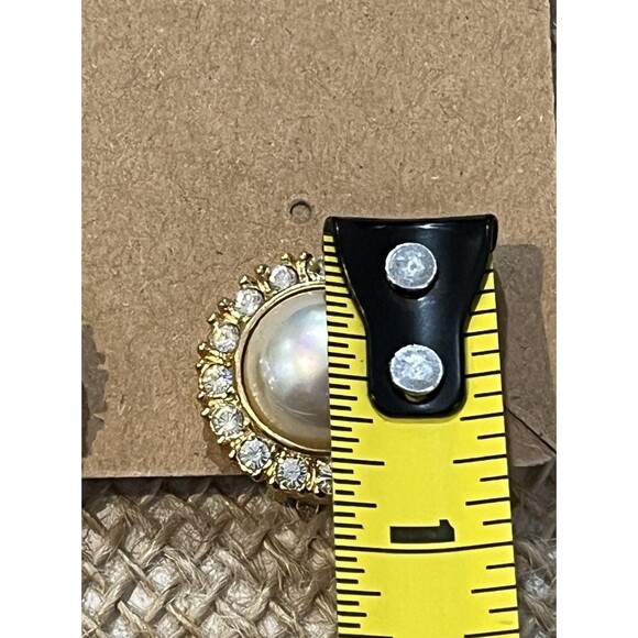 Roman VTG Simulated Pearl Rhinestone Gold Tone Clip On Earrings Regency 1950s - Picture 8 of 9